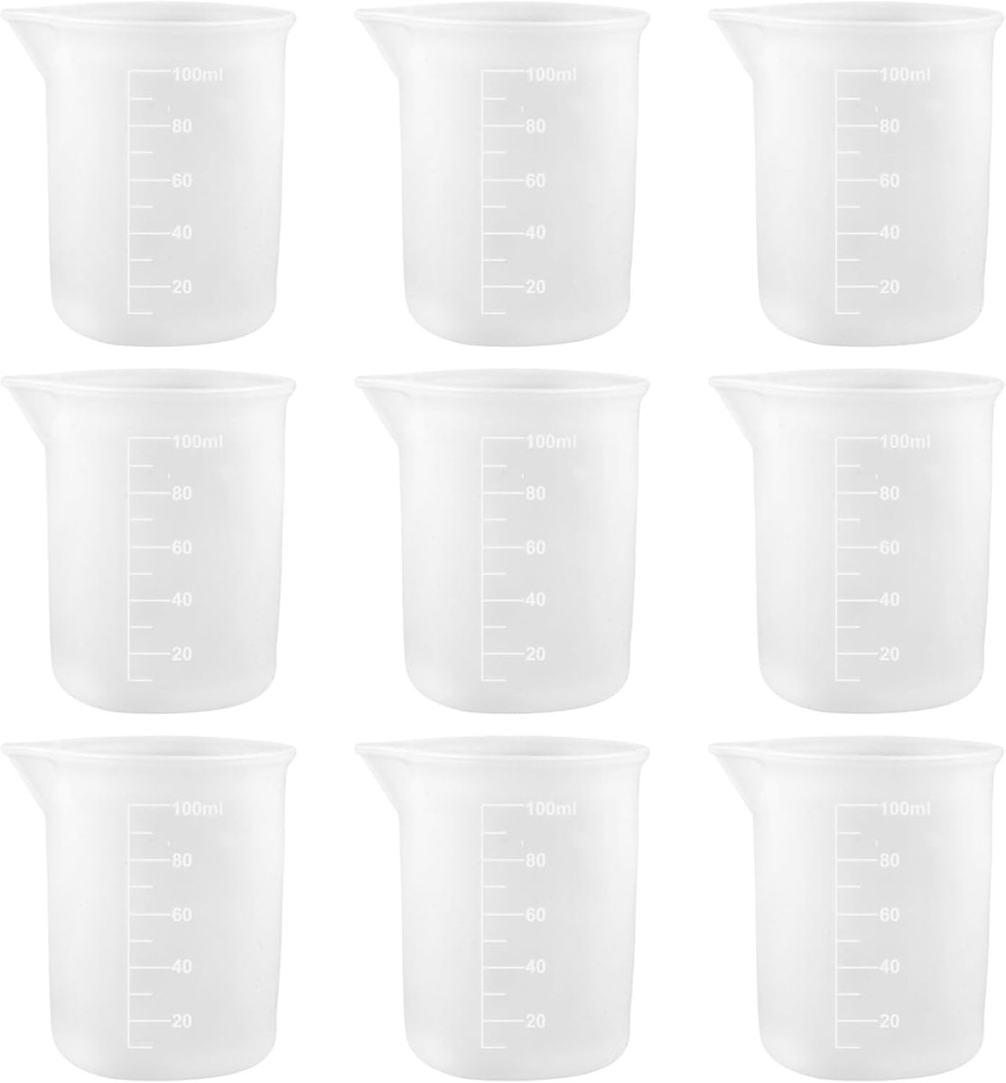 Siliconen maatbekers 100ml - 9 stuks - met roerstaaf - ideaal voor epoxyhars mengen - ShopVlot