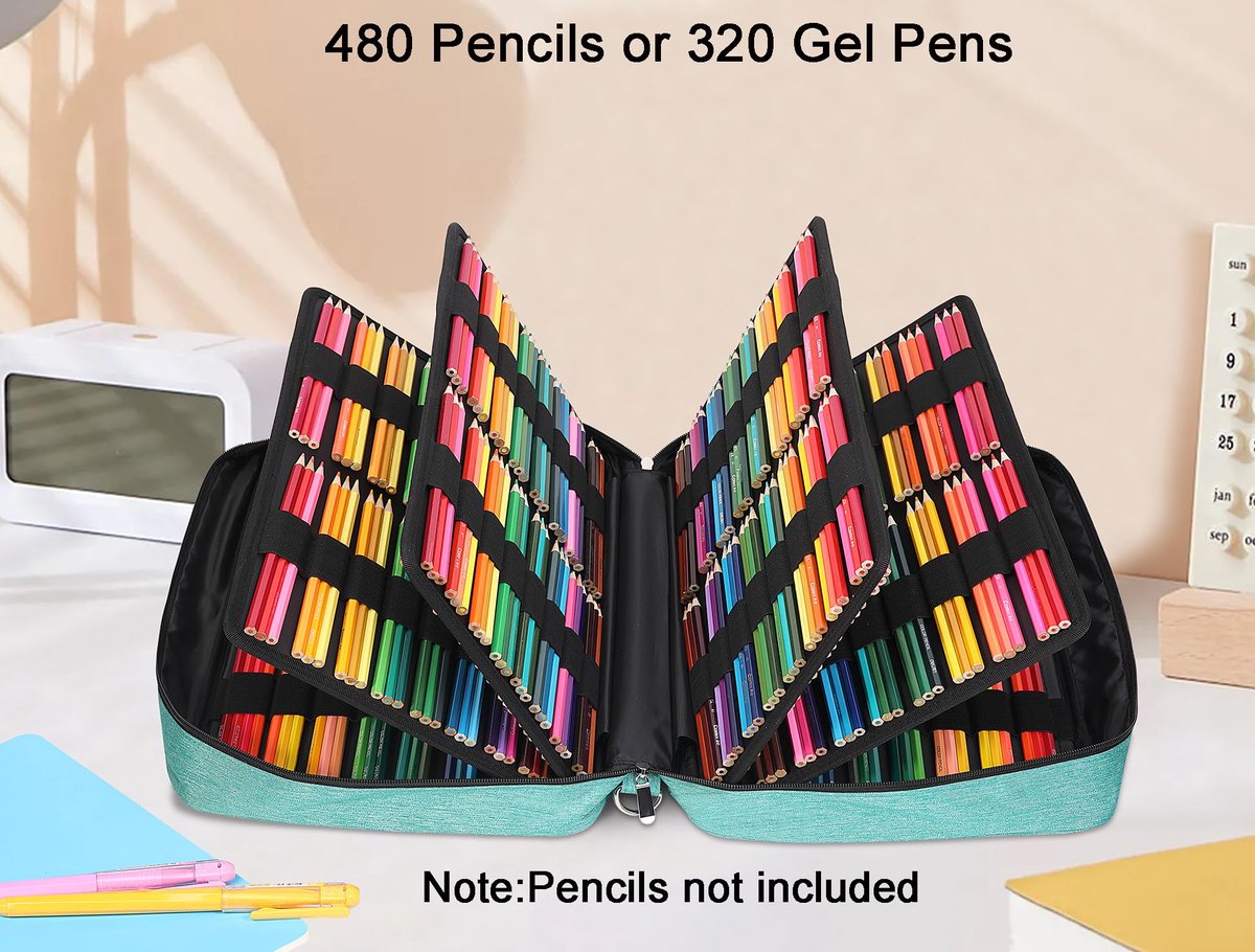 SnelShoppen - Pennenetui voor 480 kleurpotloden - Waterdicht - Organizer voor schrijfwaren, kleurpotloden, penselen, fineliners, markeerstiften - Groe