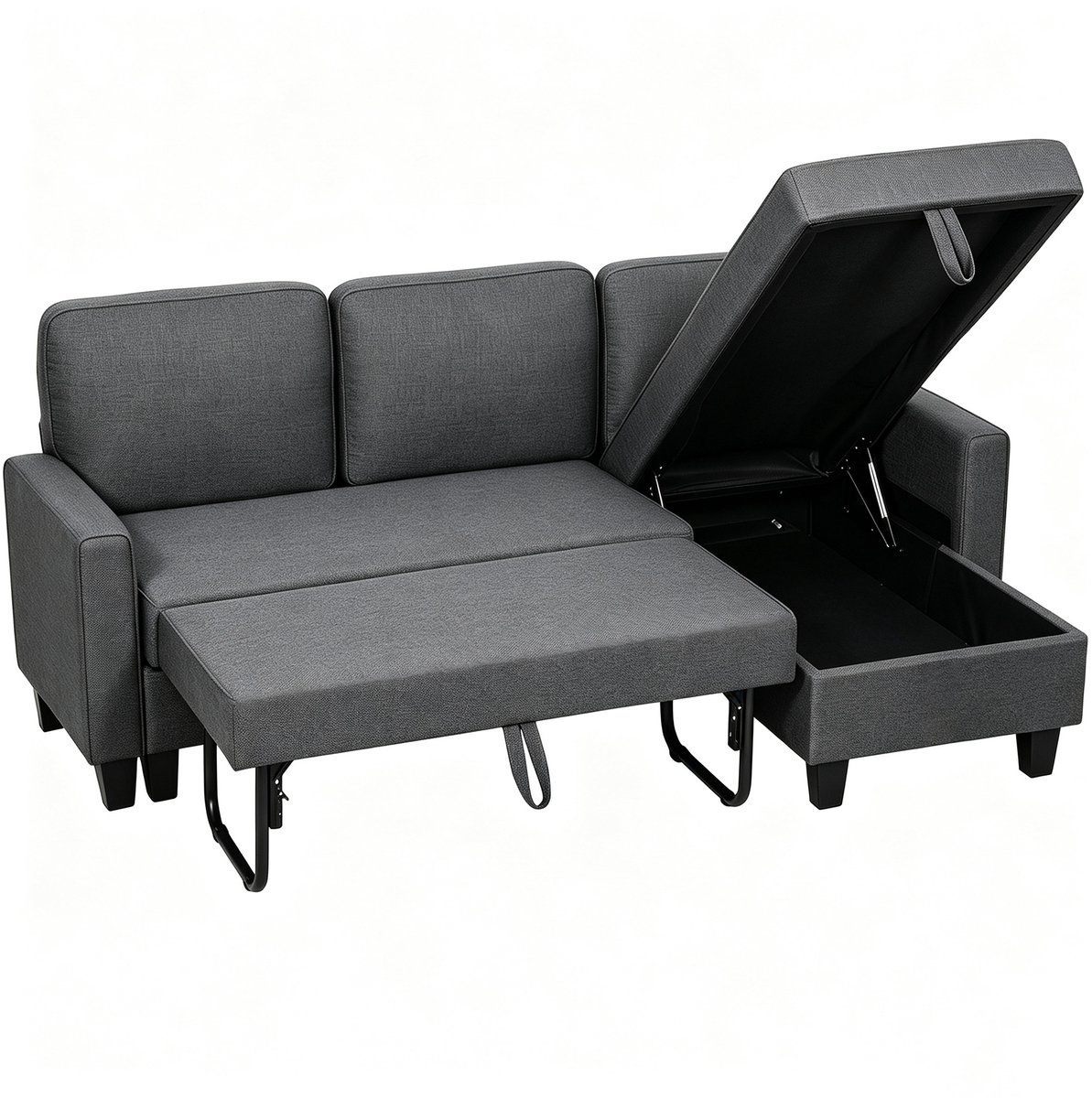 HOMCOM Sofa Bed Set-Polyetser-197L x 129B x 85H cm-Dunkelgrau
