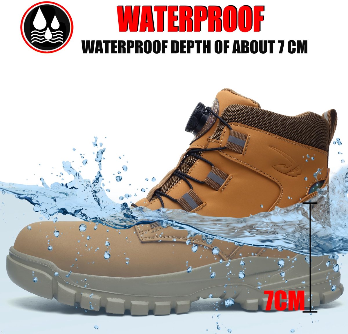SnelShoppen - Veiligheidsschoenen Heren en Dames Waterdichte Werkschoenen Lichtgewicht Stalen Neus Antislip Veiligheidslaarzen Geel Maat 42