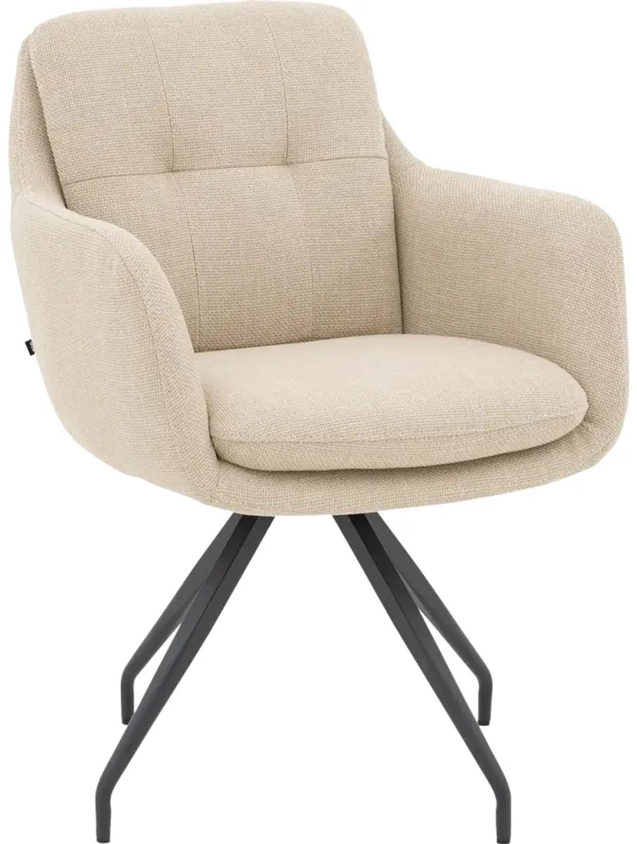 Goossens Eetkamerstoel Mirthe - Met Armleuning - Stof - Beige