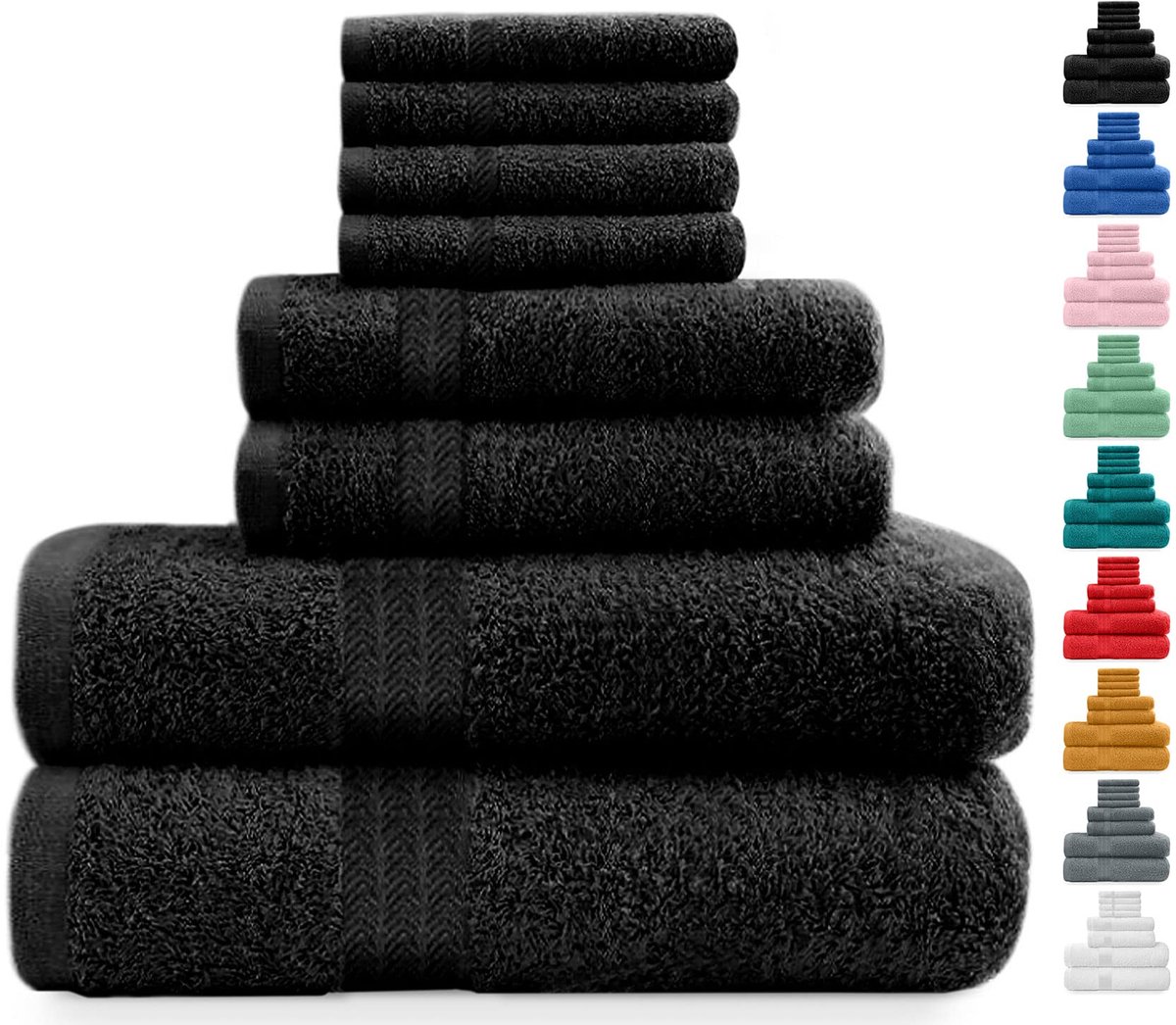 SnelShoppen - 8-delige katoenen handdoekenset, balenhanddoeken met 4 washandjes, 2 badhanddoeken en 2 handdoeken voor de badkamer, 400 g/m², zwart, id