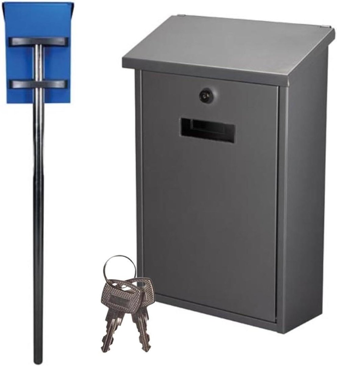 Brievenbus met standaard - Postbak met voet - Post ontvangen - Inclusief naamplaatje - 40 x 27 cm - Zilver