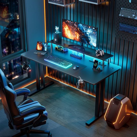 Gaming Bureau - Bureau met Verlichting - Gaming en Kantoor - Geïntegreerde USB Poorten - 160 x 60 cm - Zwart — afbeelding 2