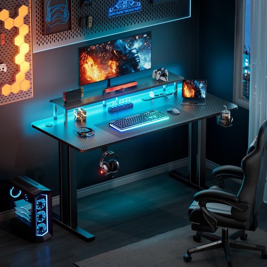 Gaming Bureau - Bureau met Verlichting - Gaming en Kantoor - Geïntegreerde USB Poorten - 160 x 60 cm - Zwart — afbeelding 3
