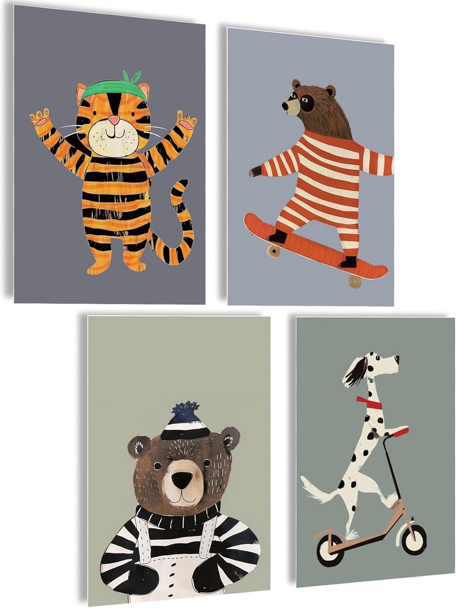 SnelShoppen - Kinderkamer Poster Set voor Jongens en Meisjes - Wandafbeeldingen Babykamer Decoratie - Creatieve Foto's voor Kinderen - Set van 5 - Kle