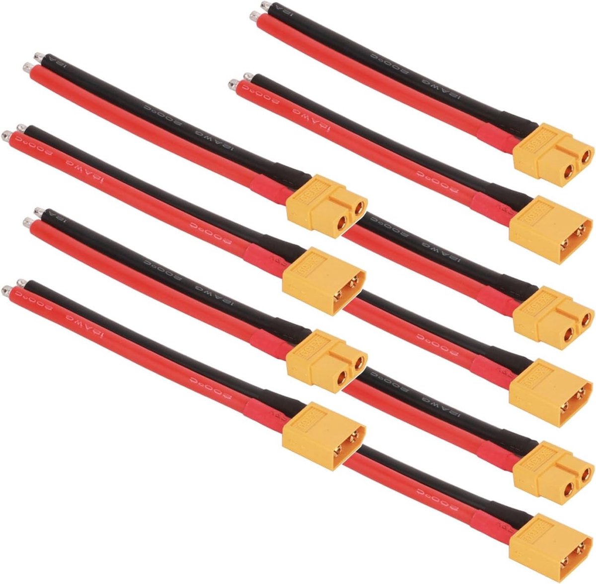 5 Paar XT60 Stekkers, Mannelijk en Vrouwelijk met 10cm 12AWG Siliconen Draad, Ideaal voor RC Lipo Batterijen en Drones