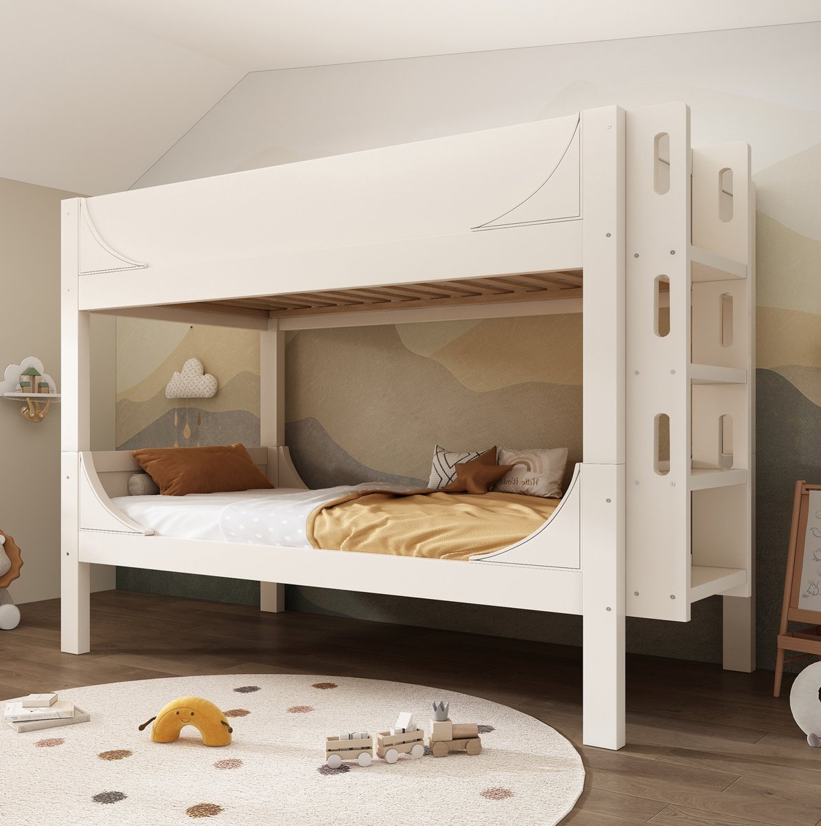COVREO Stapelbed 90x200 cm wit, houten en MDF, omvormbaar, zonder matras