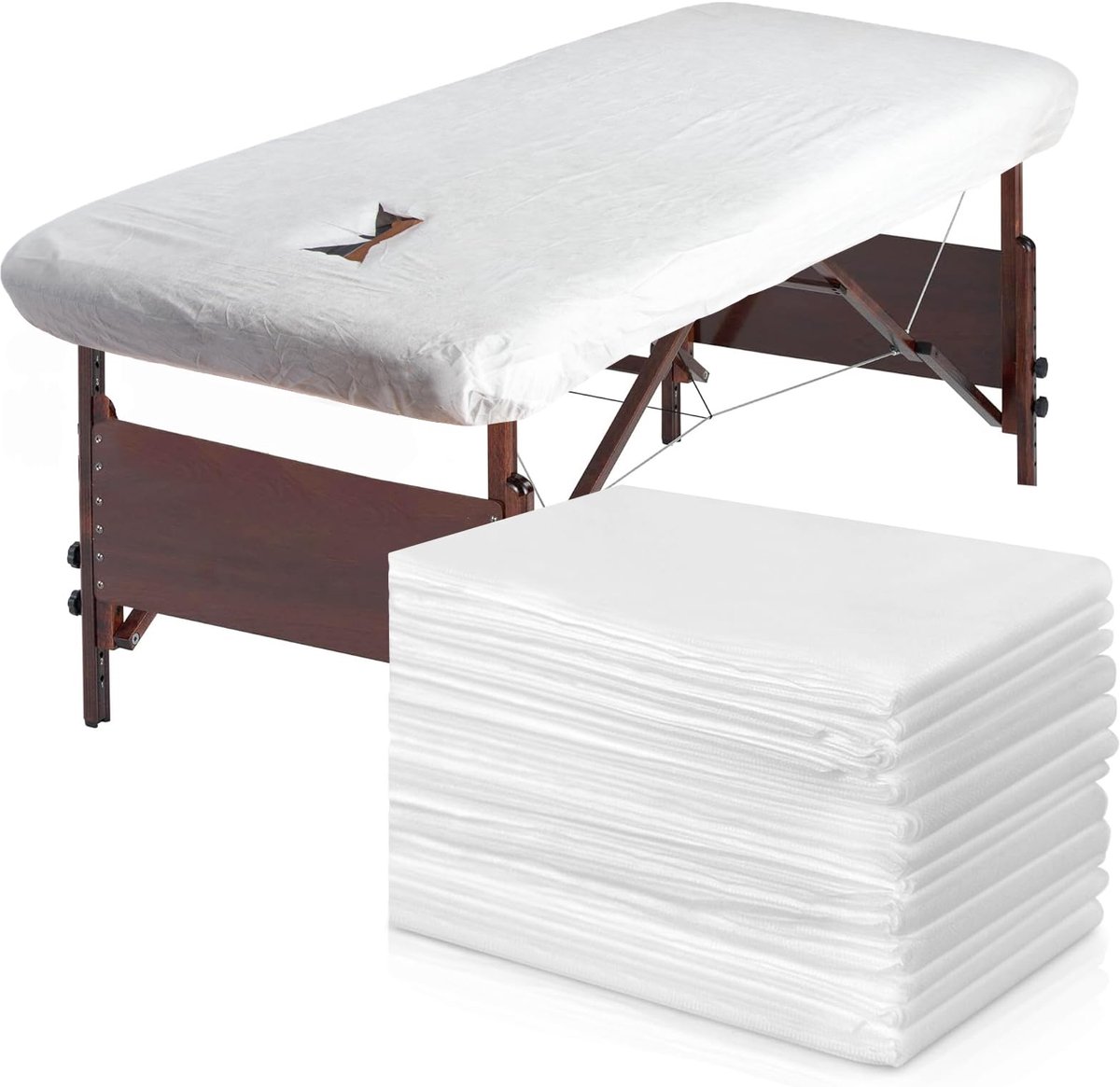 SnelShoppen - 30 Stuks Spanhoezen Massagestoelen met Gat - 110 x 215 cm - Elastisch, Wit, Perfect voor Wellness, Spa, Thuisgebruik