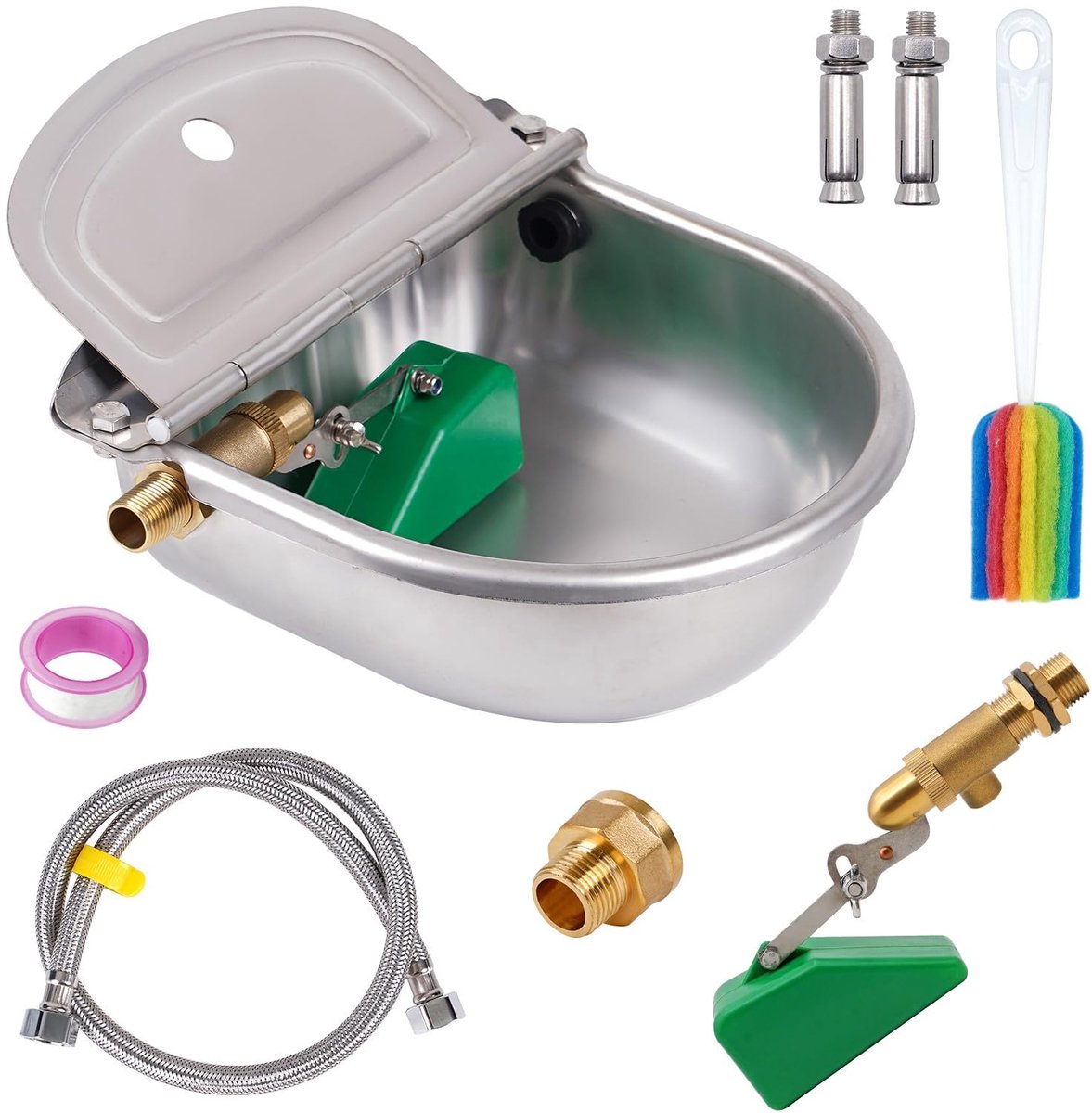 SnelShoppen - Automatische drinkbak voor runderen, roestvrij staal, waterbak met messing ventiel, vlotterventiel en 80 cm gevlochten slang, ideaal voo