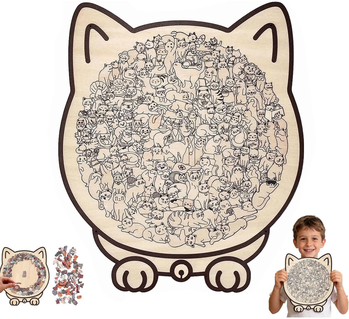 Houten Kat Puzzel - Dieren Puzzel - Ontspannen Hobby - Uniek Katten Design - 135 Stuks - Natuurlijk Hout