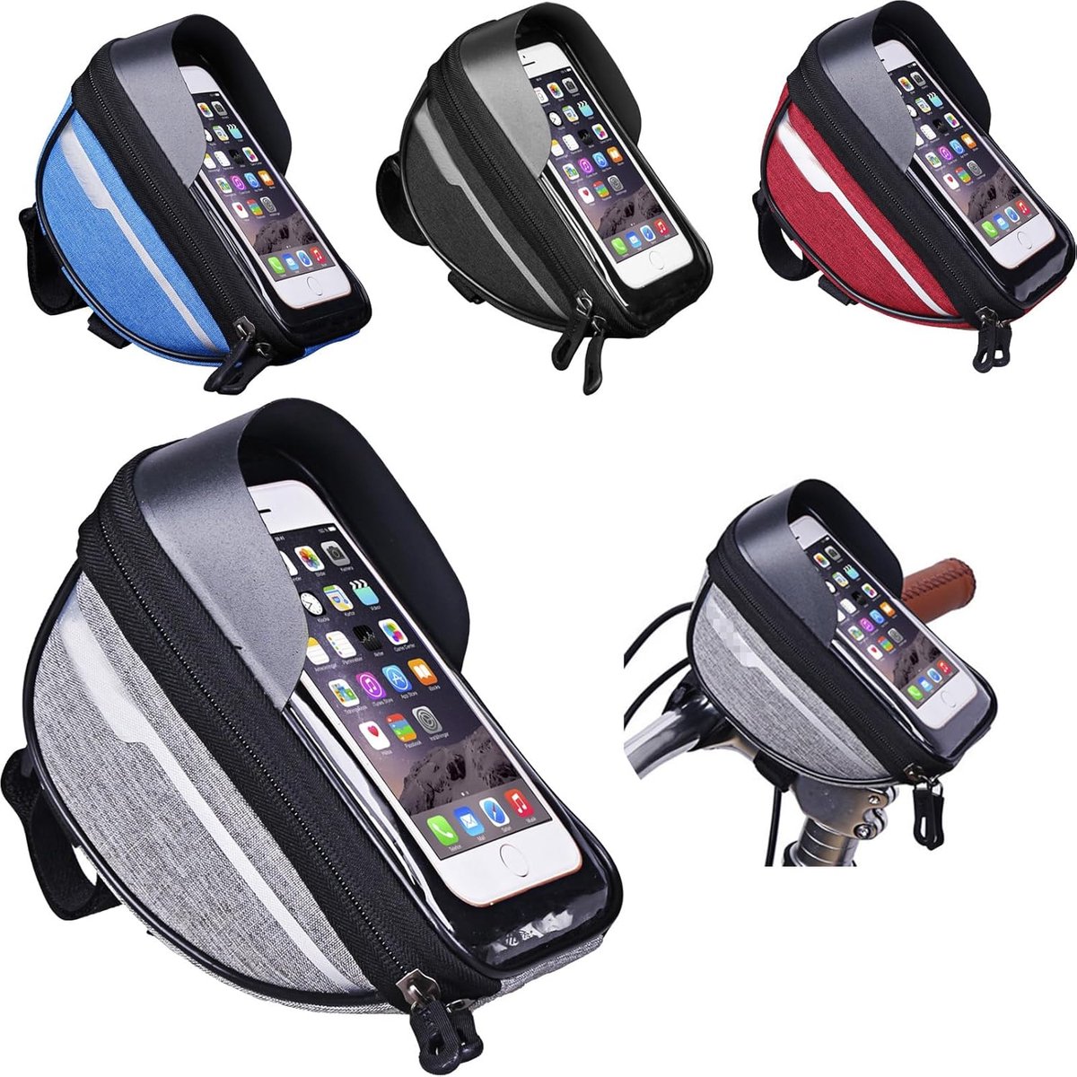 KZQ Waterdichte Fietstas - Waterdichte Standaard - Schok- en Valbestendig Draagbaar - Geschikt voor Stuur, Mountainbikes en Dagelijks Gebruik - Compatibel met Telefoons tot 6,4 inch - Grijs - 18,5 x 9,5 x 8,5 cm