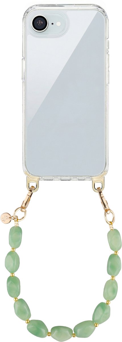 Selencia Transparant Hoesje met Haakjes inclusief Satin Crush Polskoord - Geschikt voor Apple iPhone 17e / 16e - Mint Green