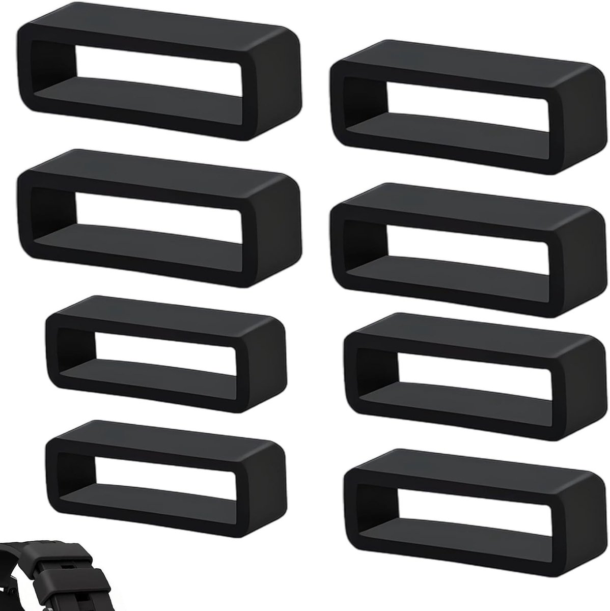 Set van 8 Siliconen Horlogeband Lussen, Vervangende Sluiting voor 16 mm, 18 mm, 20 mm en 22 mm Horloges, Zwart en Duurzaam