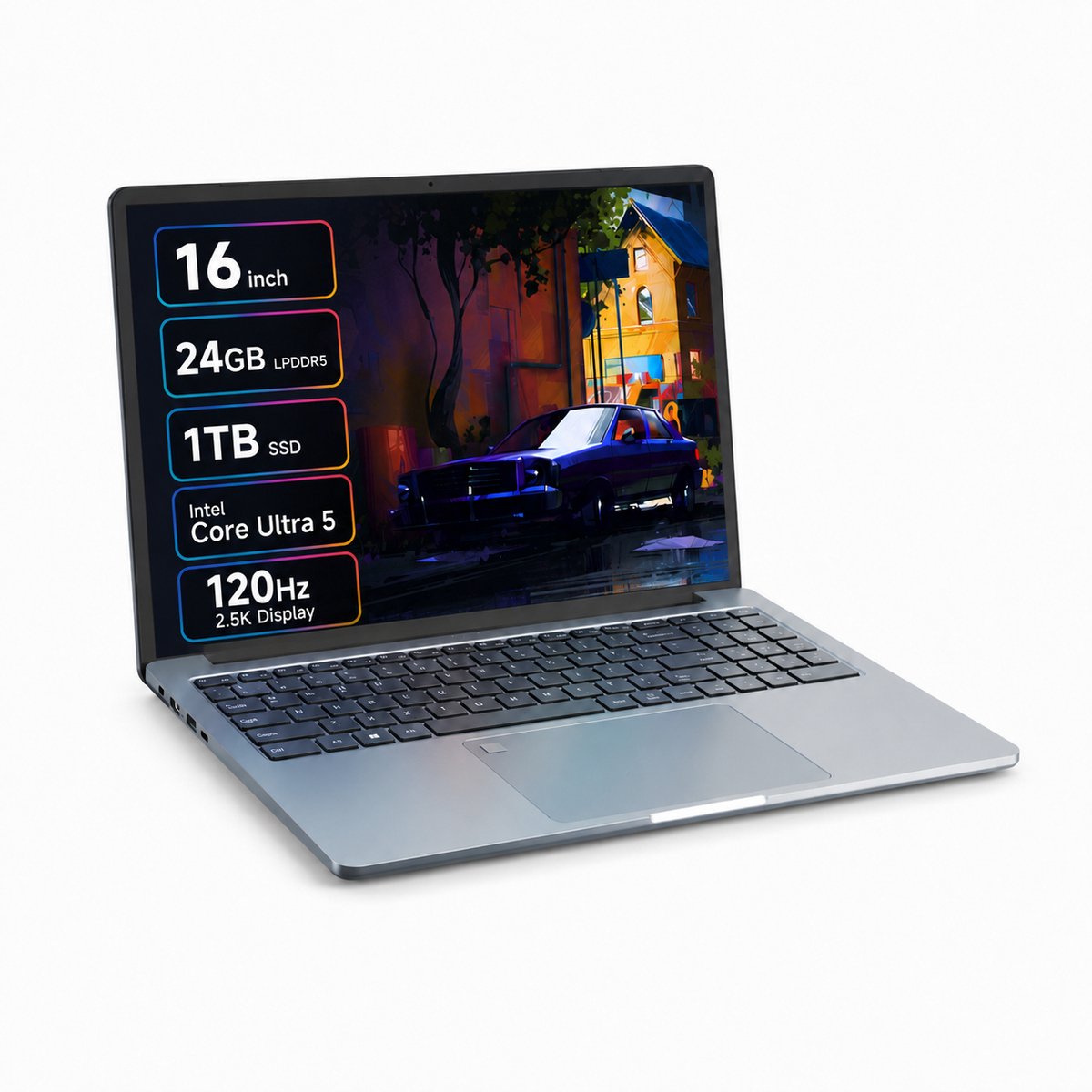 Ninkear 16 inch laptop Intel Core Ultra 5 125H - 24GB LPDDR5 - 1TB SSD - 2560x1600 120Hz mat scherm - Intel Arc graphics - WiFi 6 - Windows 11