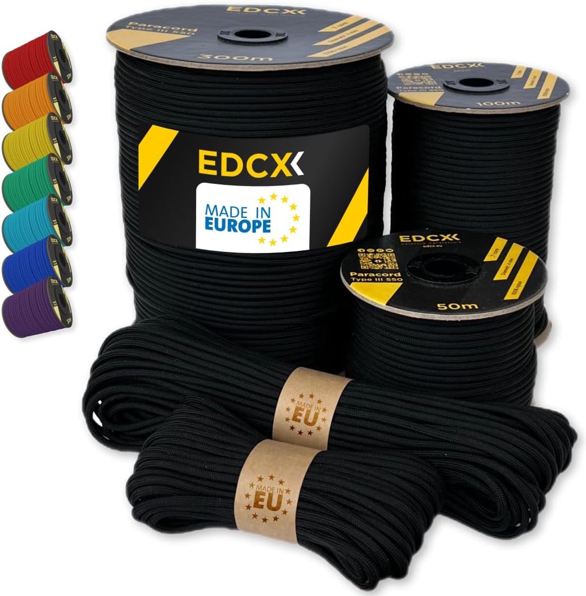 EDCX Nylon Paracord 550 (15, 30, 50, 100 en 300 m) – 4 mm Type III, scheurvast parachutekoord voor overleving Gemaakt - ShopVlot