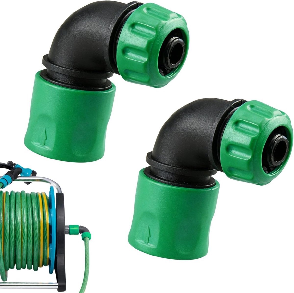 KZQ Tuin Slang Hoekadapter 90 Graden 2 Stuks 1/2 Inch Slangkoppeling Verloopstuk voor Irrigatie en Autowas Messing Kunststof Combinatie