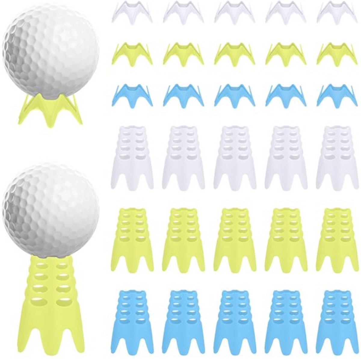 Golf Tees 30 Stuks - Kunststof - 15 Lange/15 Korte - Golfsimulator Tees - Binnen/Buiten Oefeningen - Herbruikbaar Materiaal - Golfballen