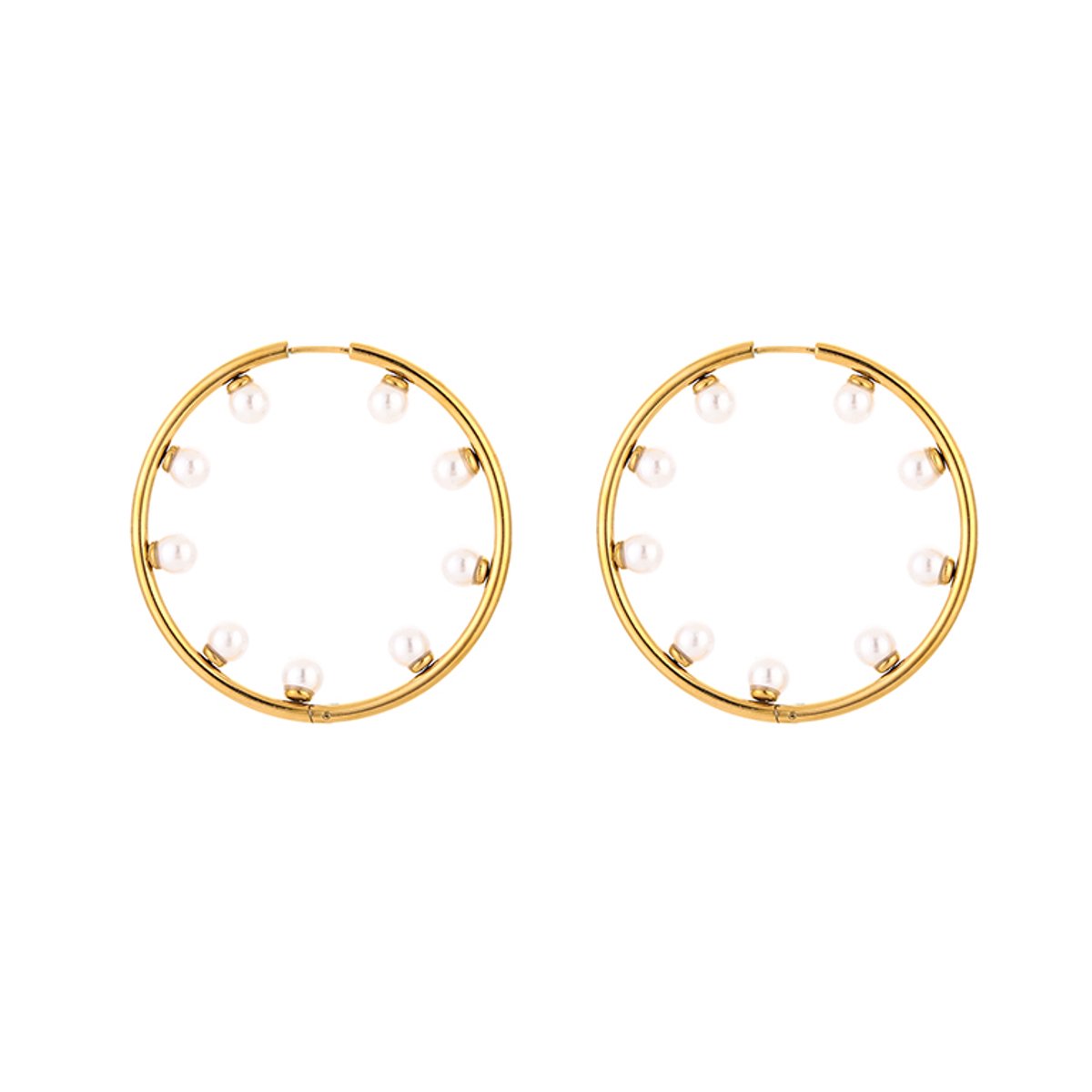 Stainless Steel Inner Pearl Hoops – Luxe Parel Oorringen 5 cm – RVS - Goud