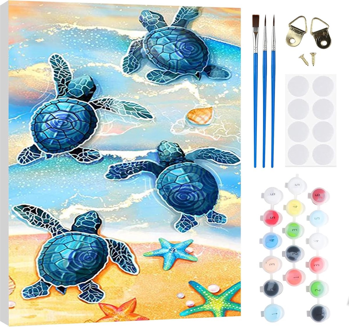 SnelShoppen - Schilderset op Nummer voor Volwassenen en Kinderen - Zeeschildpad Schilderen op Nummer - Compleet met Penselen en Acryl Pigment - Decora