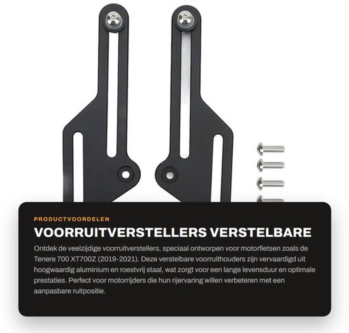 Voorruitverstellers verstelbaar - Voorruithouders - Aluminium/Roestvrij Staal - Vervanging Tenere 700 XT700Z 2019-2021 - Instelbereik 10,16 cm - Accessoirepakket 8 stuks - Motorvoorruithouder
