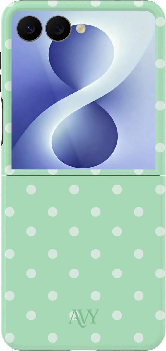 AVY Hoesje geschikt voor Samsung Galaxy Z Flip 8 | Mint Breeze | Polka Dots | Matcha & Wit | Hard Shell Back Cover | Compatibel met MagSafe & Qi2