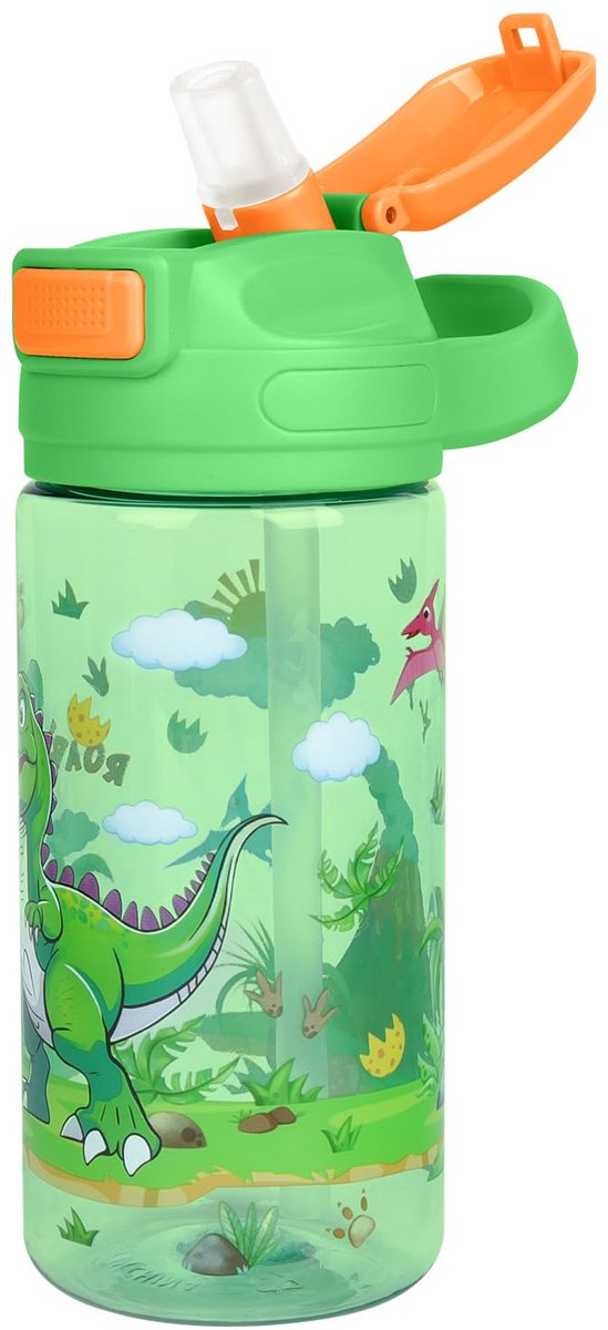 SnelShoppen - Drinkfles voor Kinderen 480ml - Lekdichte Waterfles met Rietje - BPA-vrij Tritan - Ideaal voor Kleuterschool, Sport en Buiten - Dinosaur