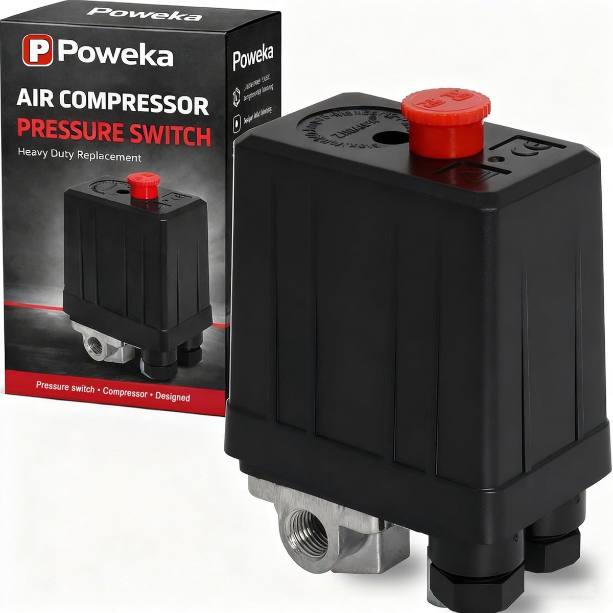 SnelShoppen - Pressure Switch 90-120 PSI 240V, 4-Way Compressor Intake Valve, Vervangingsonderdeel voor Air Compressors, Hoogwaardige Kwaliteit