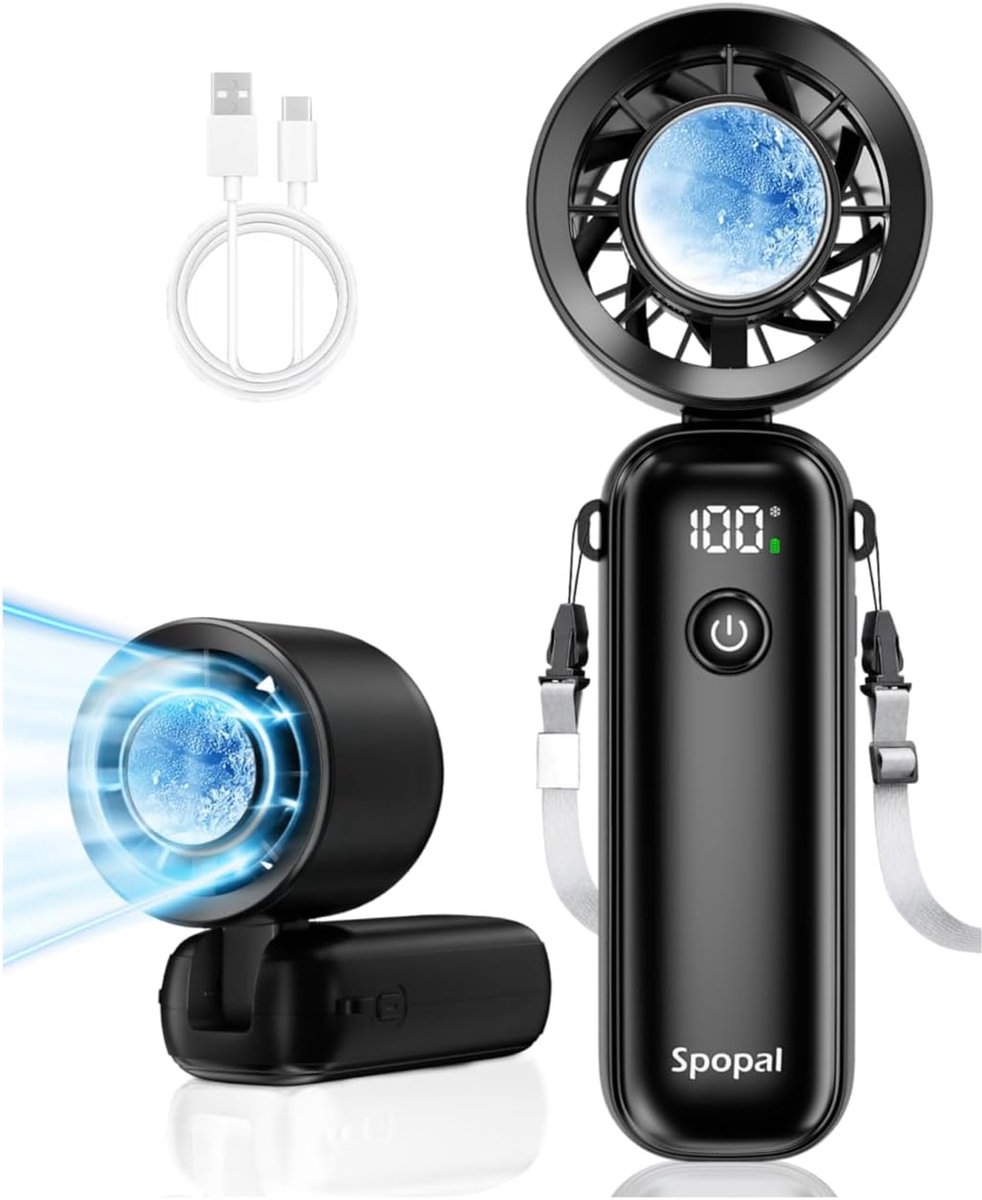 SnelShoppen - Mini Hand Fan met 100-Stage Airflow, 15000 rpm Turbo Koeling, 10 m/s Wind Snelheid, 90° Vouwbaar, 5000 mAh Batterij voor Reis, Werk, Bui