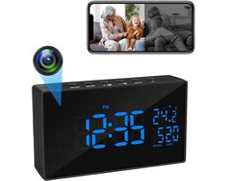 SnelShoppen - Hidden Camera WiFi HD 1080p Mini Camera 2-in-1 Alarmklok met Nachtzicht en Bewegingsdetectie voor Beveiliging en Toezicht