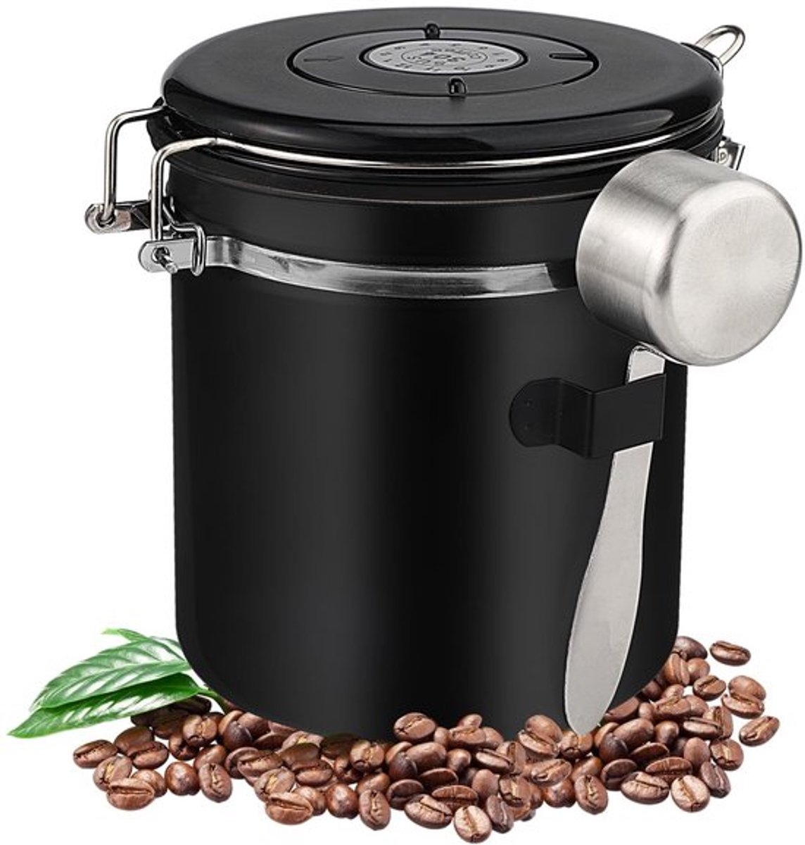 Koffieblik - luchtdichte koffiehouder - roestvrij staal - zwart - geschikt voor koffiebonen - 1,5 liter - voor thee en noten