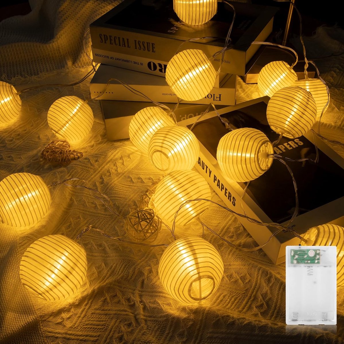 SnelShoppen - LED Lantaarn Fairy Lights - 16 Warm Witte LED's met Timer - Batterij Aangedreven voor Tuin, Balkon, Feest, Bruiloft, Decoratie - Weerbes
