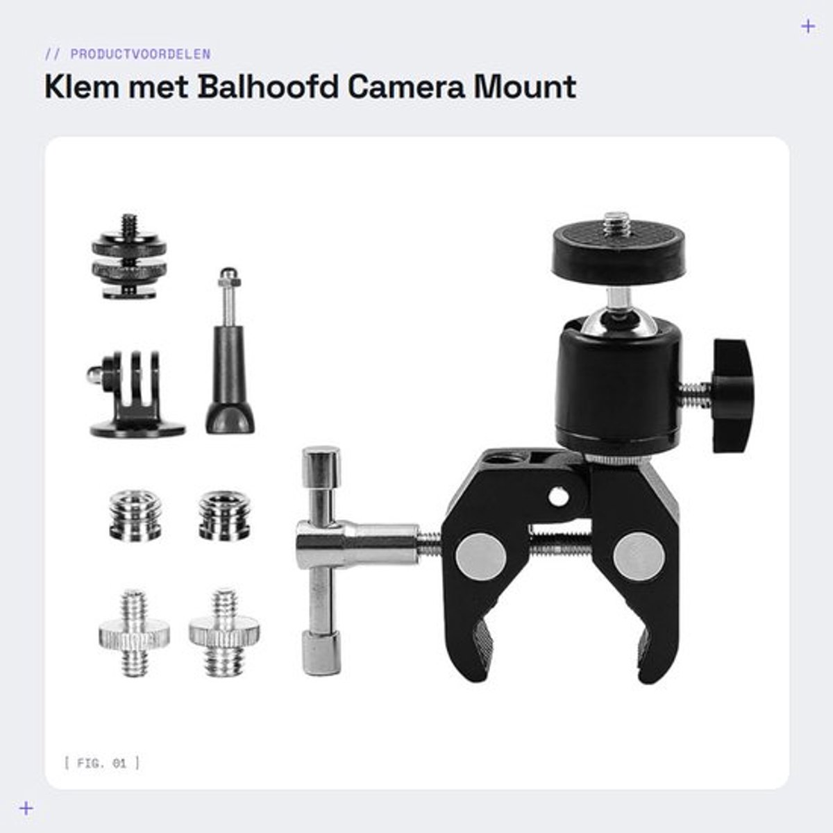 Klem met Balhoofd - Camera Mount - Aluminium - Draad Adapter - Flitslicht - Geschikt voor DSLR-camera's