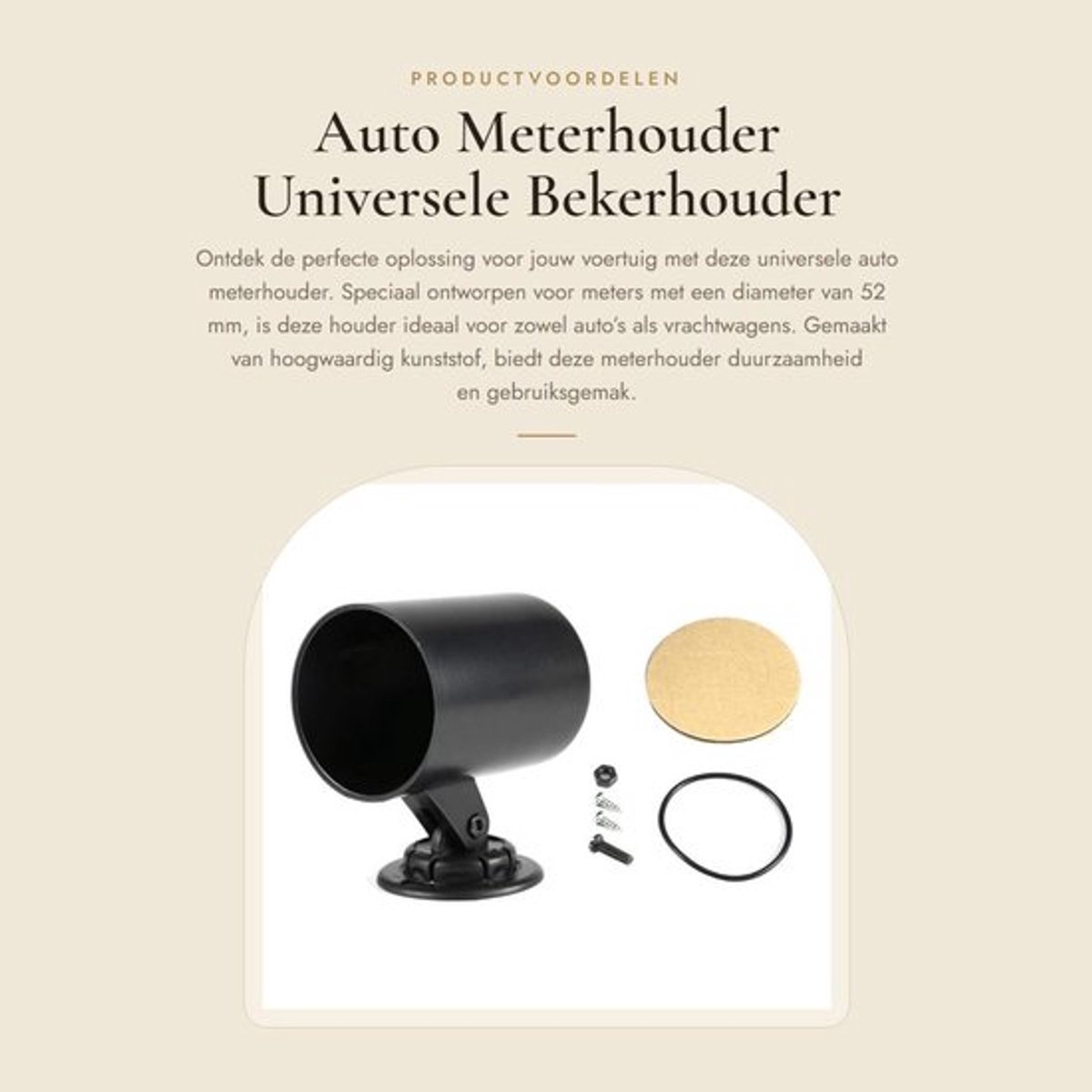 Meterhouder Universeel - 52mm Bekerhouder - Kunststof - Zwart - Duurzaam - Eenvoudige Installatie met Plakband - Meterhouderhouder