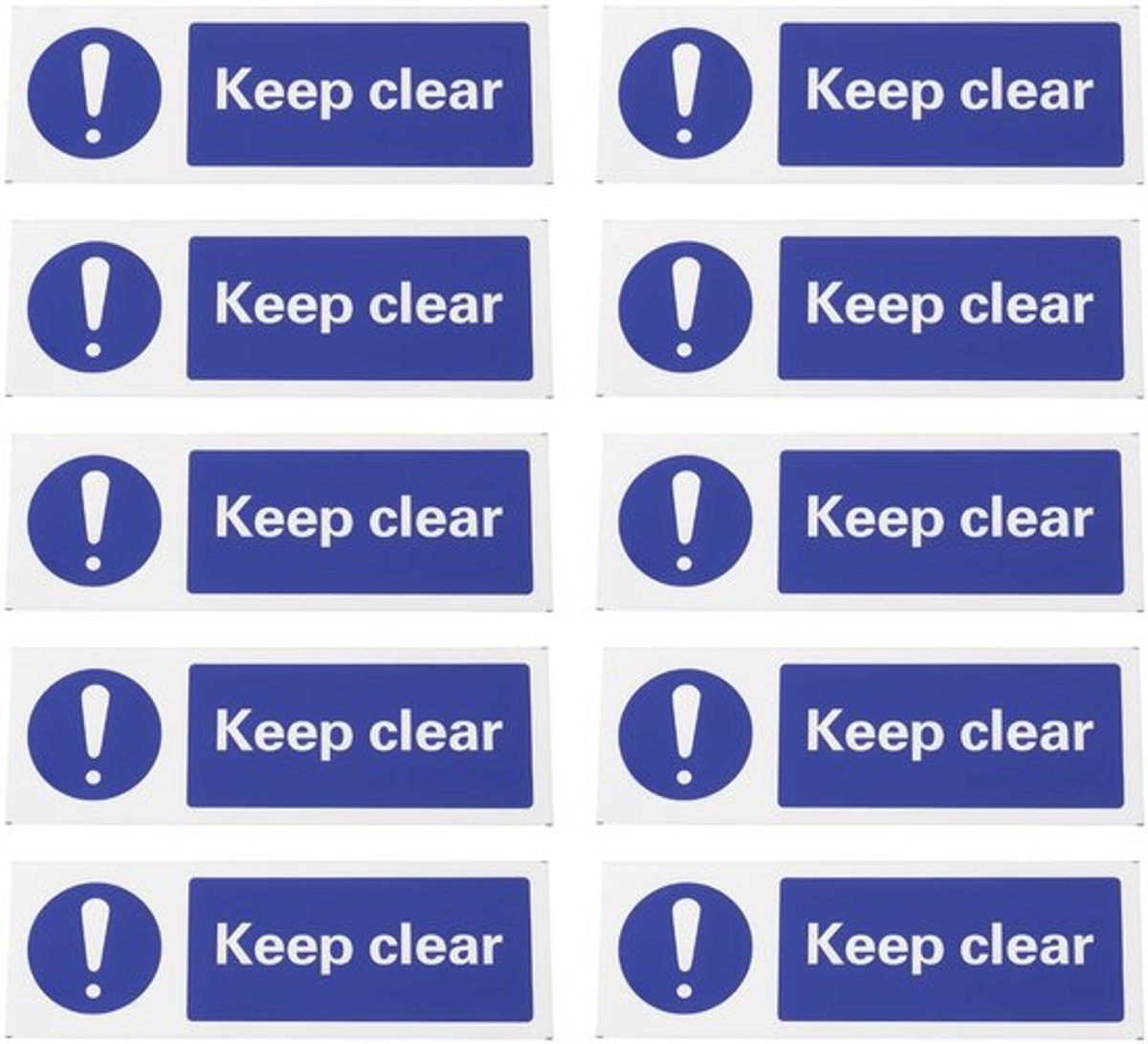 Keep Clear Sticker 10 Stuks - PVC Sticker 150x50mm - Duurzaam - Weerbestendig - UV-bestendig - Zelfklevend - Waarschuwingssticker