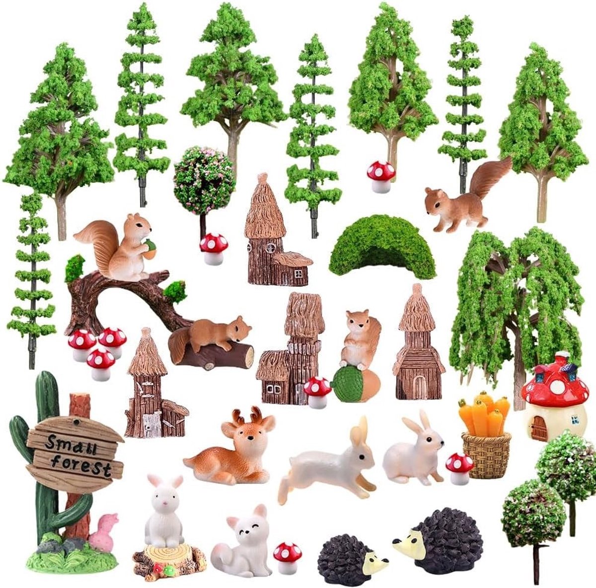 Miniatuurdecoratie voor Sprookjestuin - 42 Stuks Dierenfiguren en Bomen voor Modelbouw en Creatieve Projecten