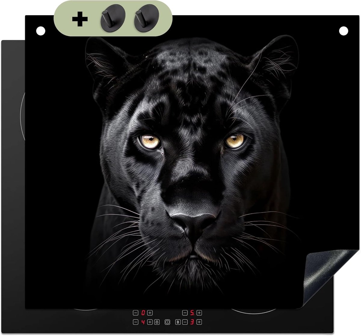 SnelShoppen - Inductieplaat Bescherming 51x59cm - Antislip Mat met Panther Print - Keuken Decoratie - Splash Guard - Zwart - Dieren Motief