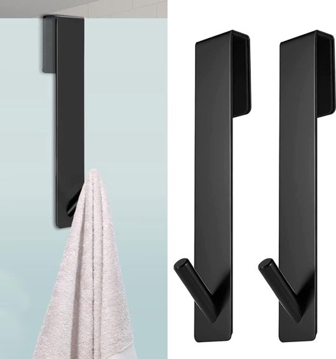 Handdoekhouder Zwart - 2 Stuks - Douchewand Haak - Roestvrij Staal - Antislip - Tot 15 lbs
