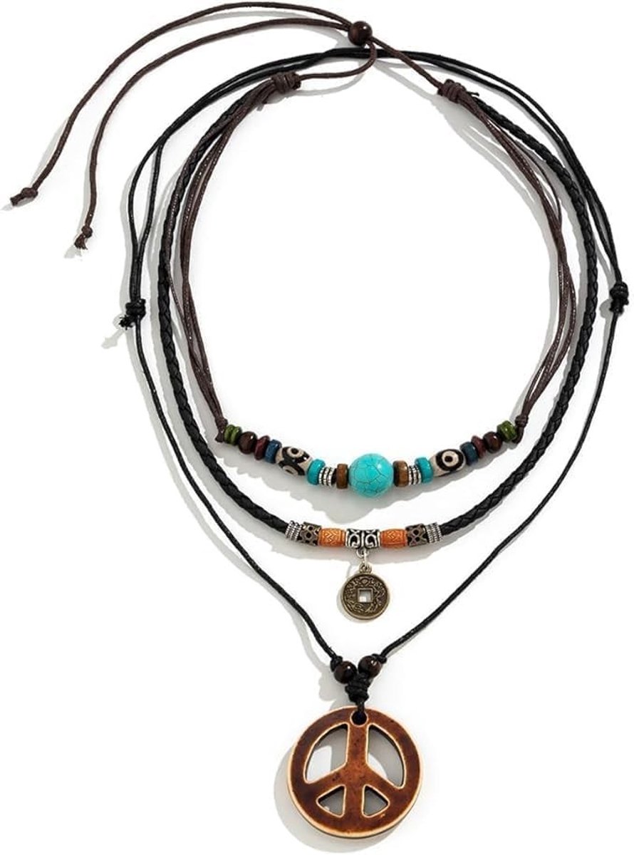 Hippie accessoires voor carnavalskostuums, Boho stijl ketting voor dames en heren, unieke Peace sieraden en halskettingen