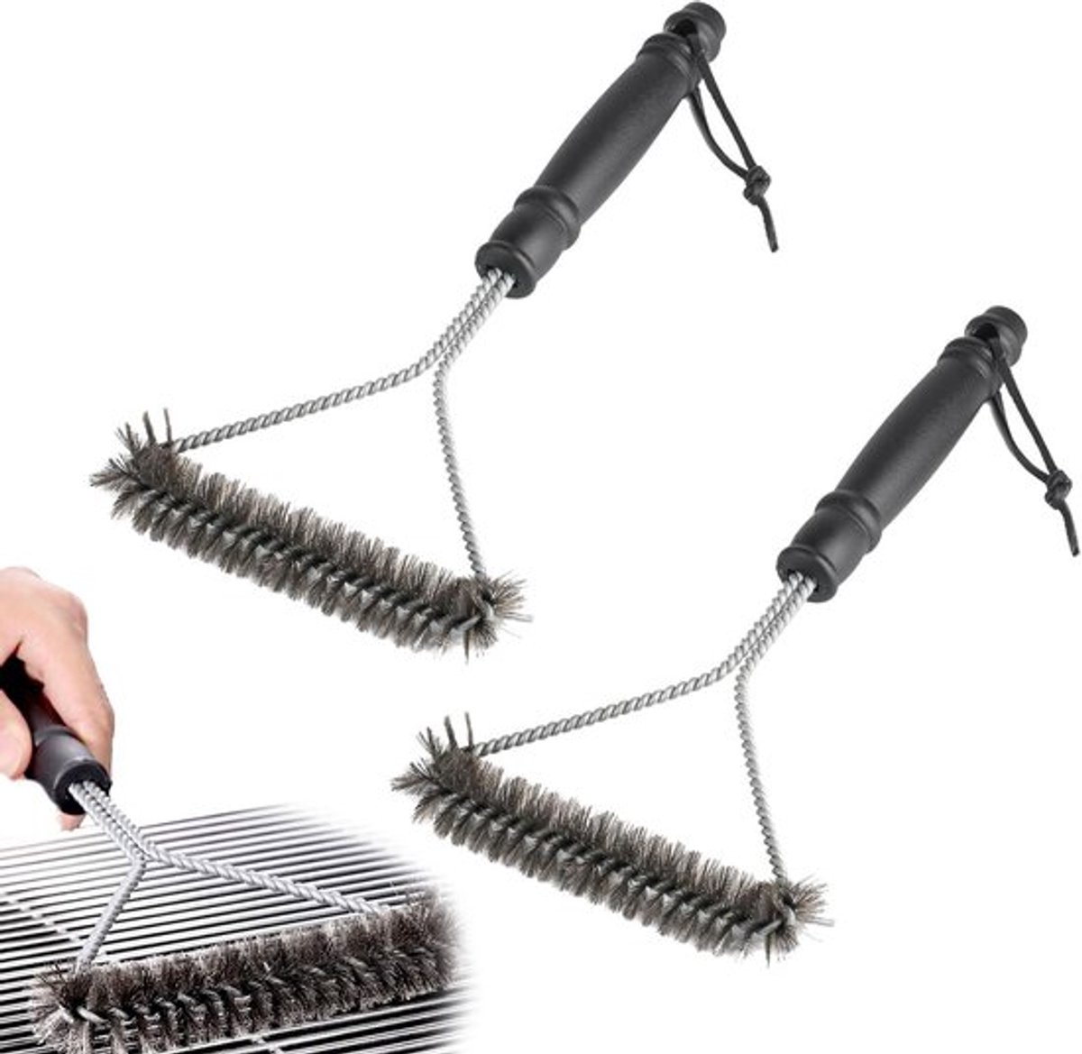 Grillborstel 30 cm - 2 Stuks - Roestvrij Staal - Driehoekig - Duurzaam - Voor Gietijzeren Rooster - Grillreiniger
