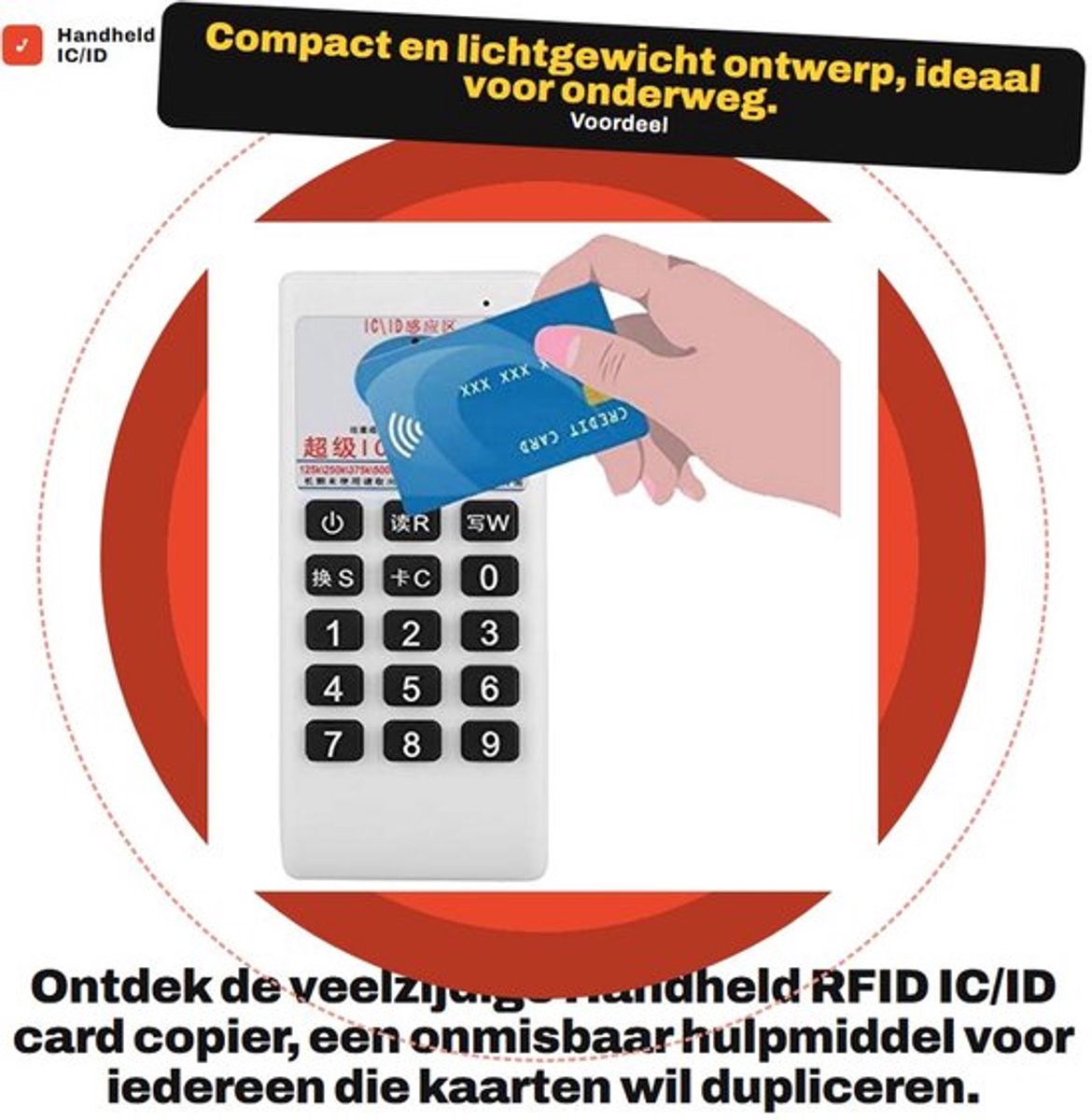 Handheld IC/ID card copier - Multi-frequency copier - Compact formaat - Dupliceren van kaarten - Ideaal voor beveiliging - Ondersteu...