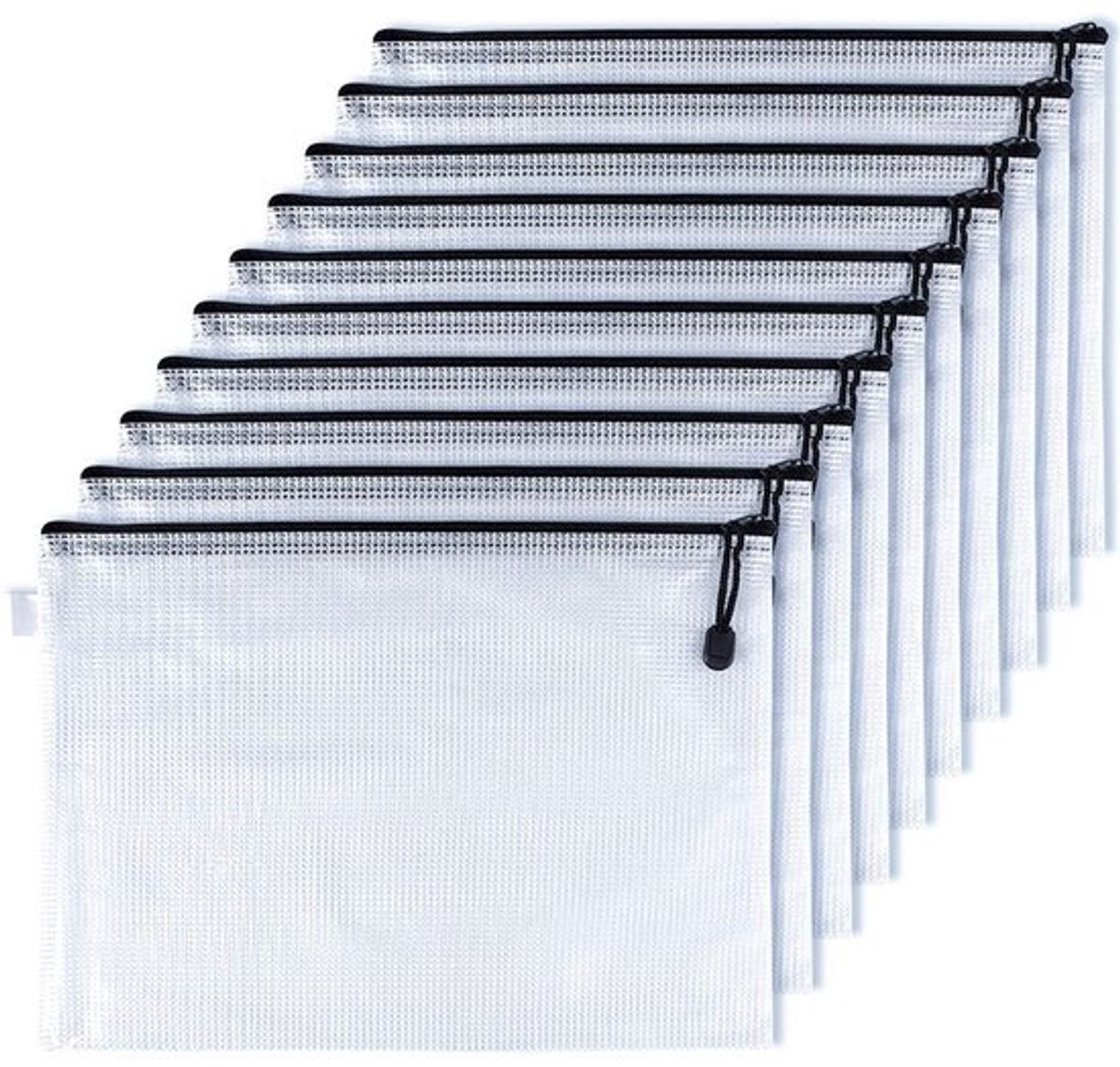 Dossierzakken A4 met ritssluiting - Documentenmap - Set van 10 stuks - PVC materiaal - Zwart/transparant - 32cm x 23cm - Documententas