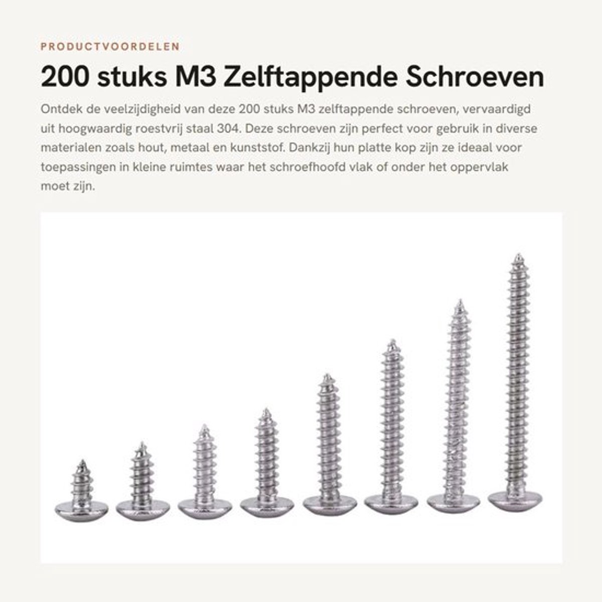 Zelftappende Schroeven 200 Stuks - RVS SS304 - Platte Kop - Voor Hout/Metaal/Kunststof - Corrosiebestendig - Ideaal voor Kleine Gebieden