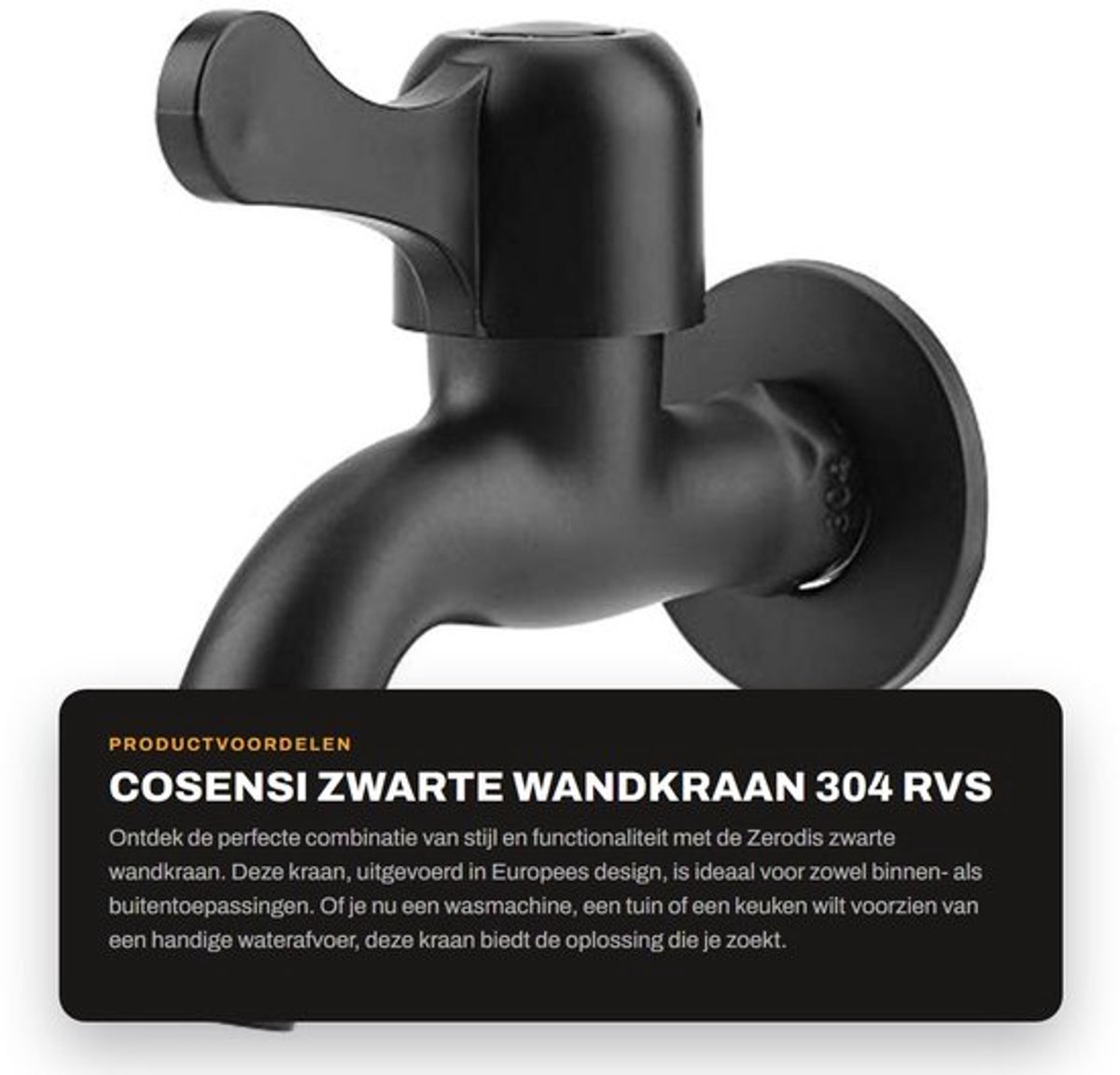Wandkraan Zwart - Wandmontage - Keukenkraan - Muurkraan - 304 Roestvrij Staal - Drupvrije
