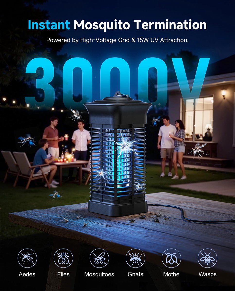 SnelShoppen - Elektrische Muggenlamp UV Verjager met 1,5 m Snoer - IPX4 Waterdichte Muggenlamp voor Binnen en Buiten - Ideaal voor Tuin, Camping, Fees