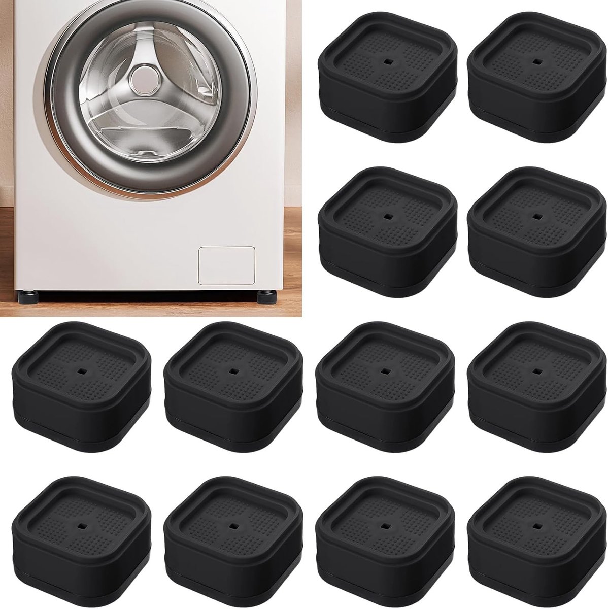Meubelverhogingen 3,5 cm - Antislip en Trillingsdemper voor Wasmachines, Tafels en Stoelen - 12 Stuks Zwart