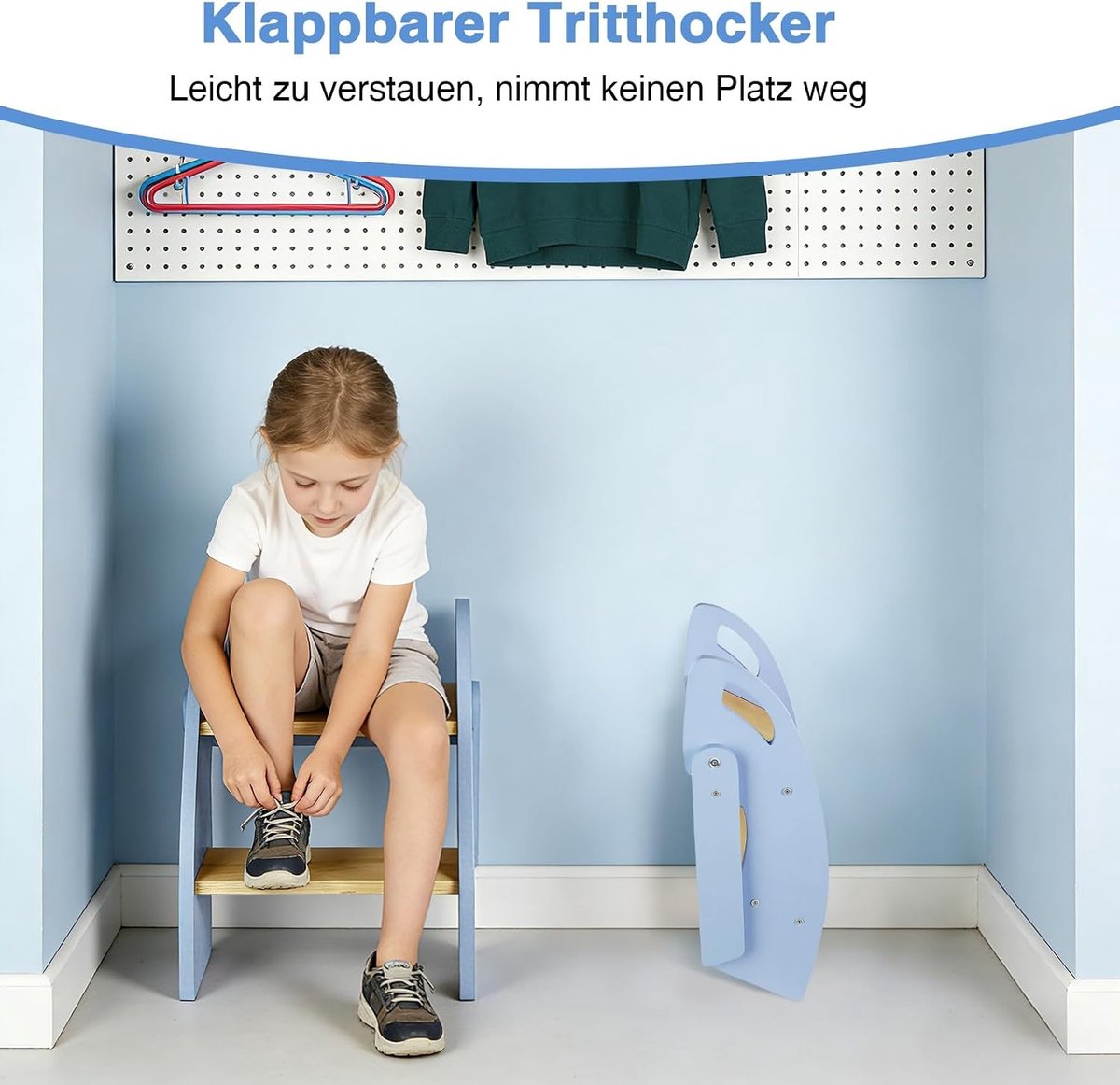 Inklapbare opstapkruk voor kinderen met 2 treden, houten trapladder voor badkamer en keuken, veilig en praktisch