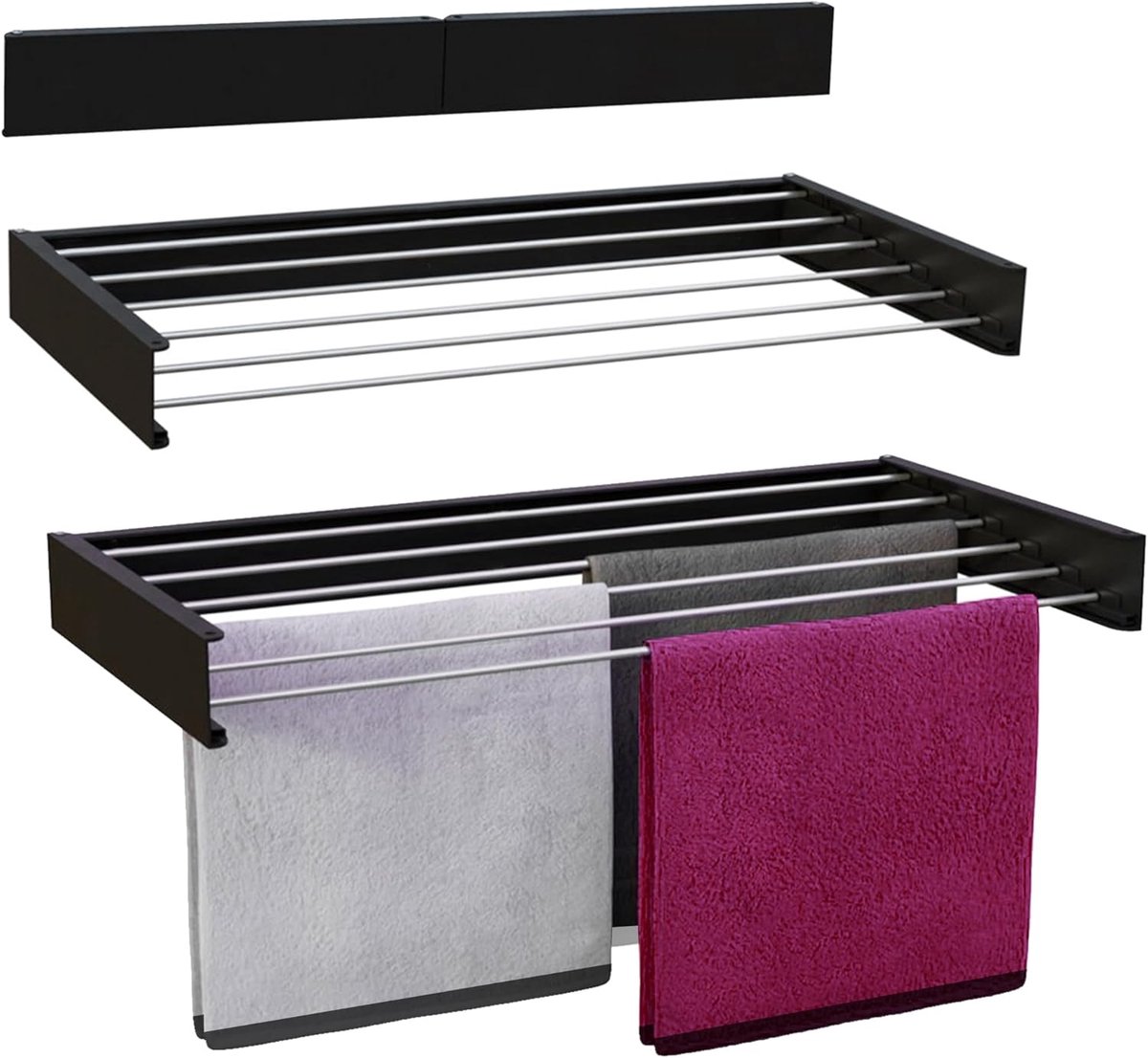 SnelShoppen - Vonia wandgemonteerd droogrek - 6 m opvouwbaar droogrek voor de was | 100 cm zwart aluminium droogrek | Stevig en ruimtebesparend wandre
