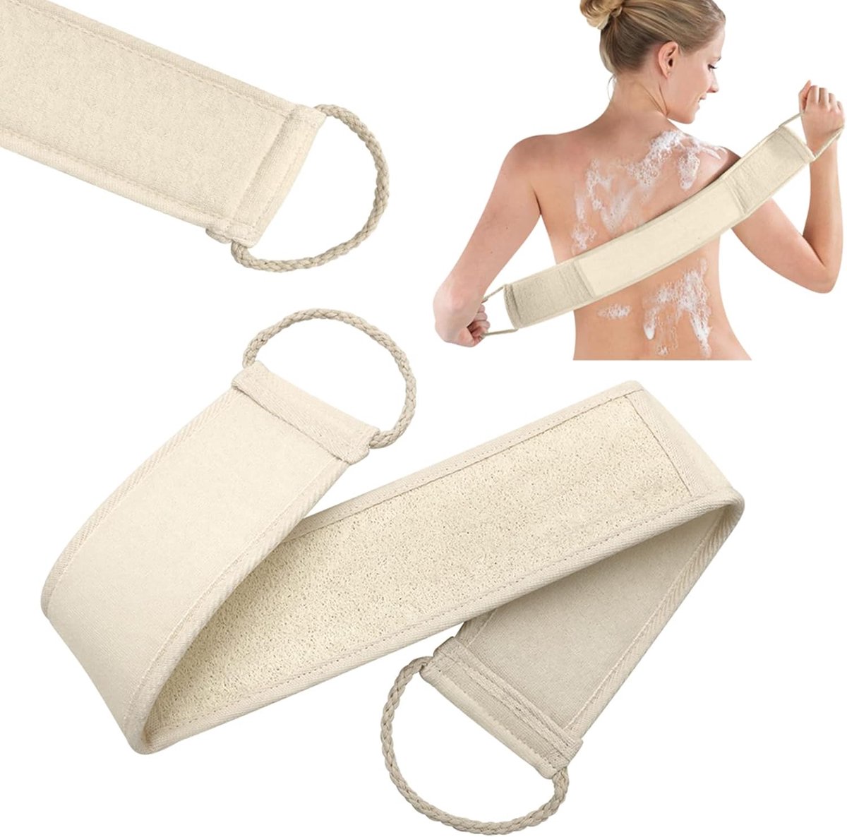 SnelShoppen - Exfoliërende Loofah Badband voor Doucheschrobber, Massagetool, Organisch, 2-in-1, Voor Mannen en Vrouwen, Effectieve Huidverzorging, Roz