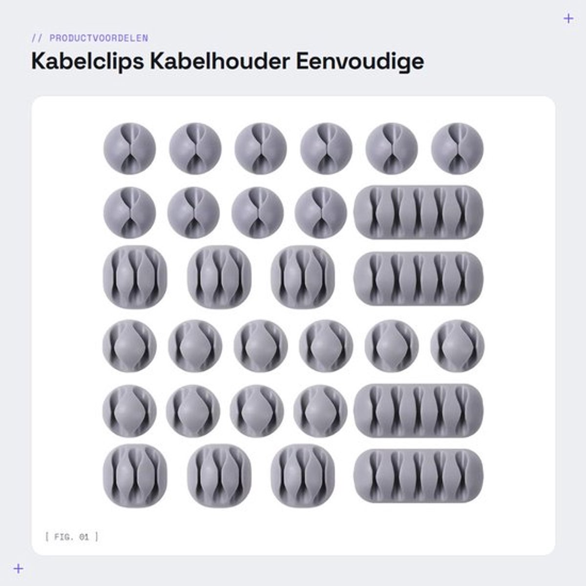 Kabelclips - Kabelhouder - Eenvoudige installatie - Grijs - Kabelorganizer - Voor bureau en thuis - 30 Stuks